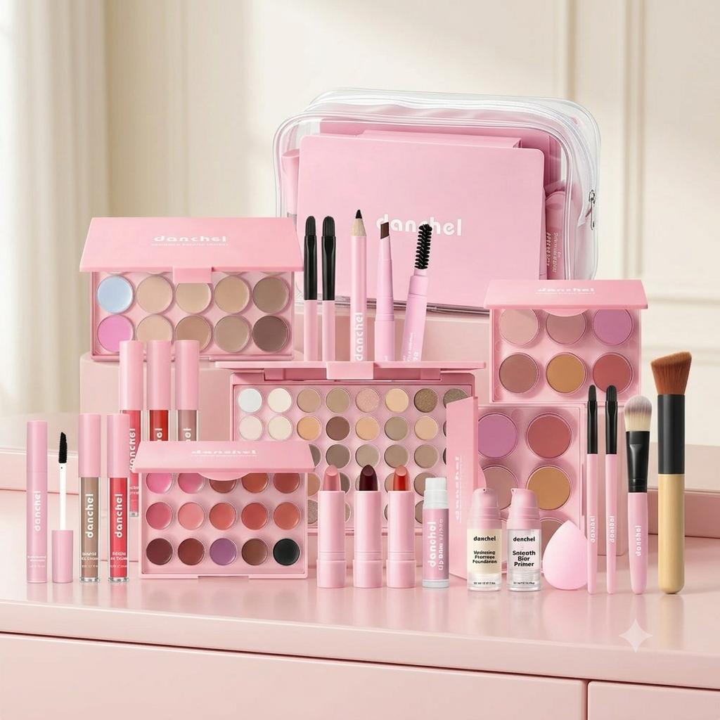 Danchel All-in-One Full-Face Makeup Kit – Ultimate Cosmetics Set with Palettes, Brushes & Travel Bag