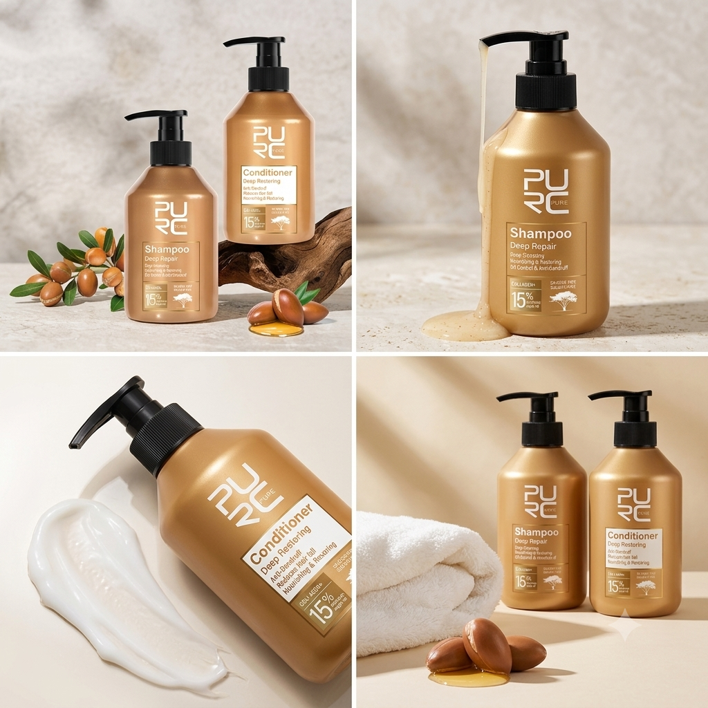 PURC 15% Morocco Argan Oil Shampoo & Conditioner Set – Deep Repair & Oil Control Duo (Sulfate-Free)