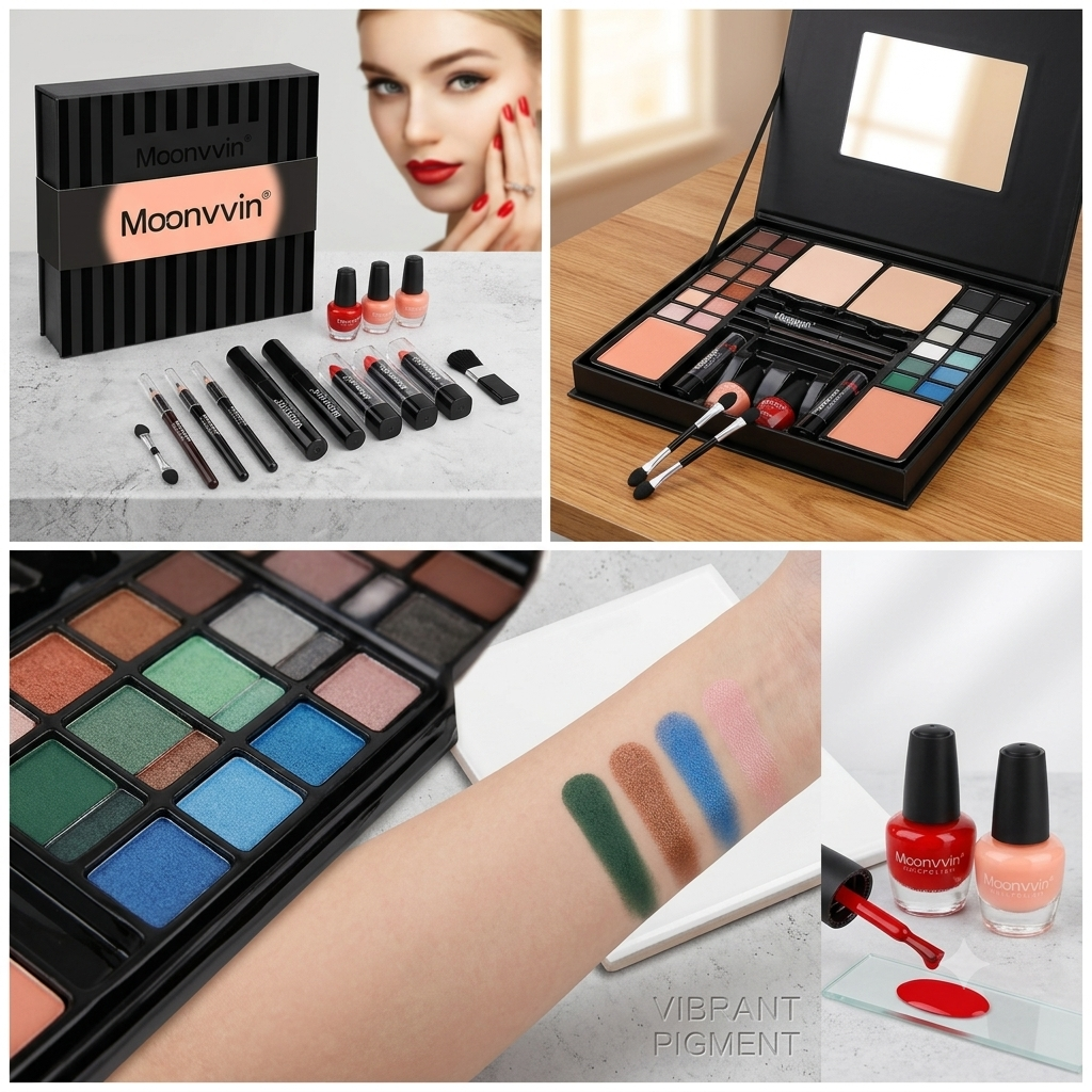 Moonvvin 39-Piece All-in-One Makeup Kit – Complete Beauty Box with Eyeshadow Palette, Lipsticks, Nail Polish & Brushes