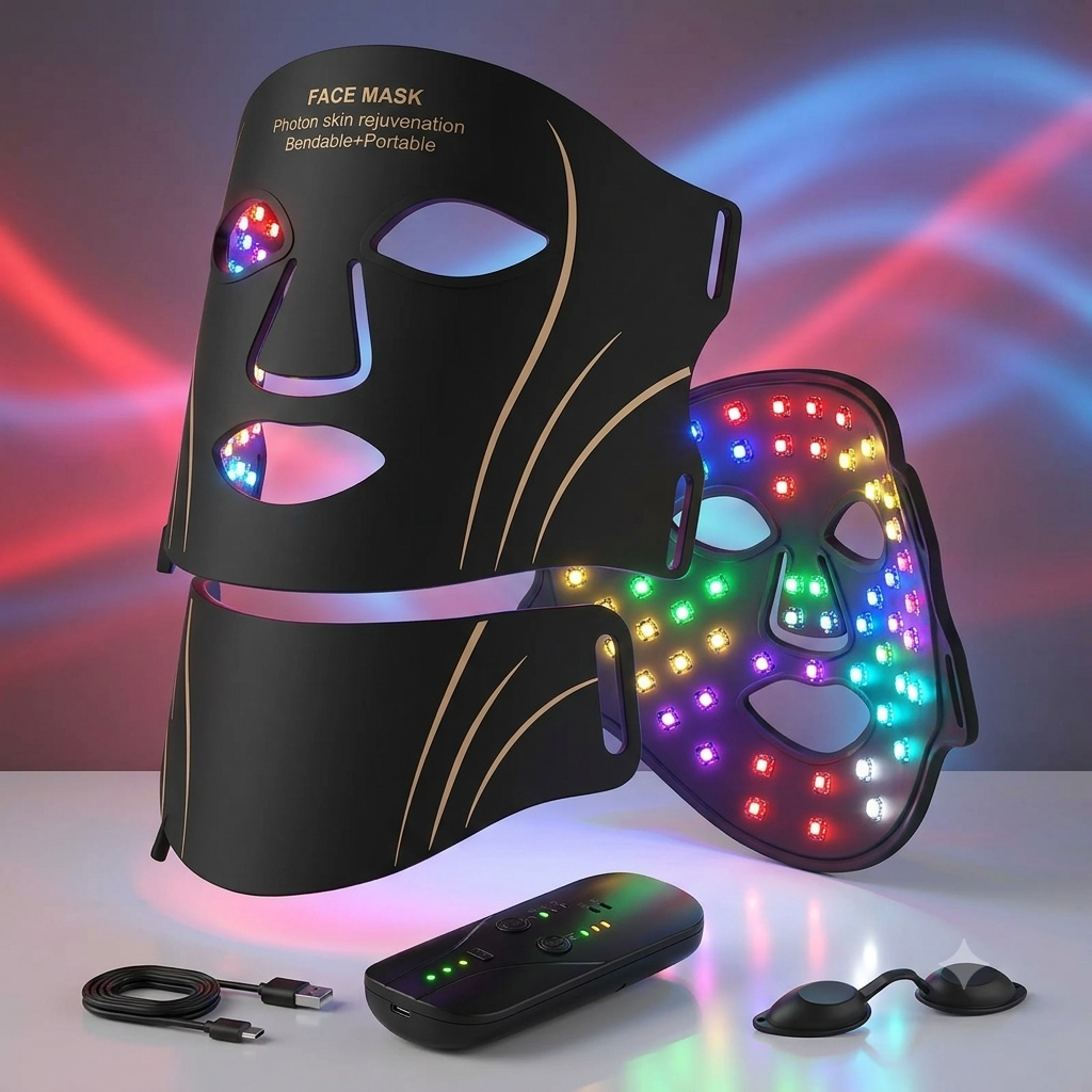 7-in-1 LED Light Therapy Face & Neck Mask Combo – Flexible Silicone Photon Skin Rejuvenation System