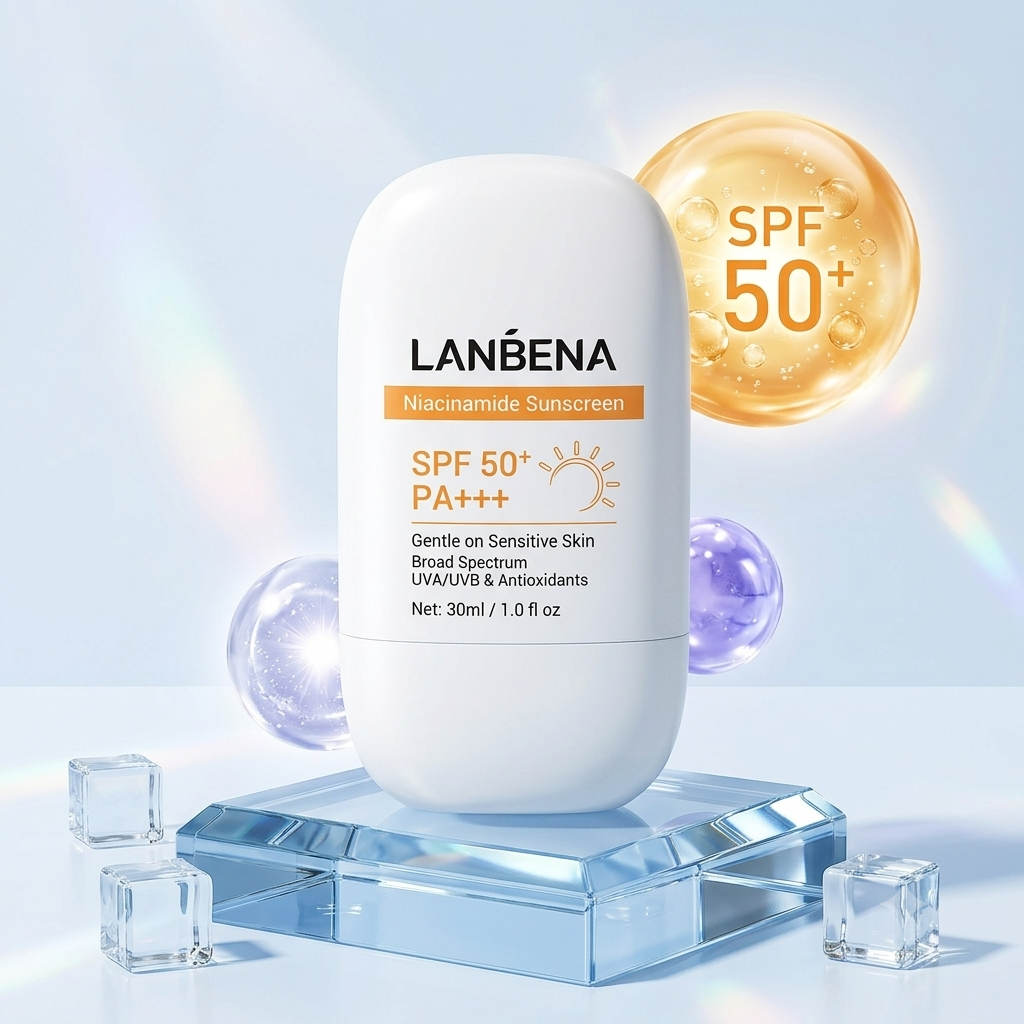 LANBENA Niacinamide Sunscreen SPF 50+ PA+++ – 12-Hour Long-Lasting Protection & Brightening for Sensitive Skin (30ml)