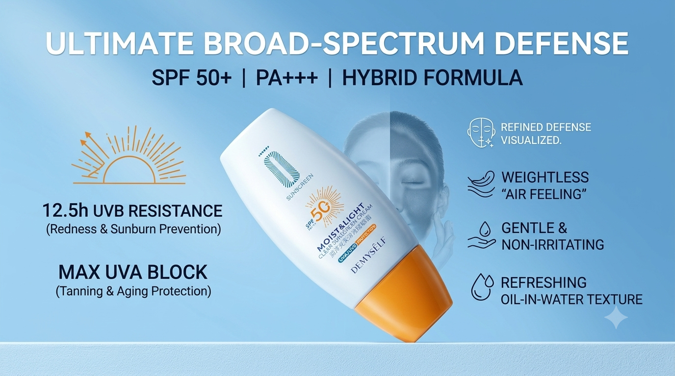 DEMYSELF Moist & Light Clear Sunscreen Cream SPF50+ PA+++ – Broad Spectrum Weightless Formula