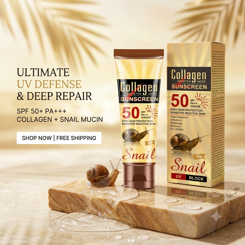 Snail Snail Mucin & Collagen Sunscreen SPF 50+ PA+++ | Hydrating & Whitening UV Shield (50g)